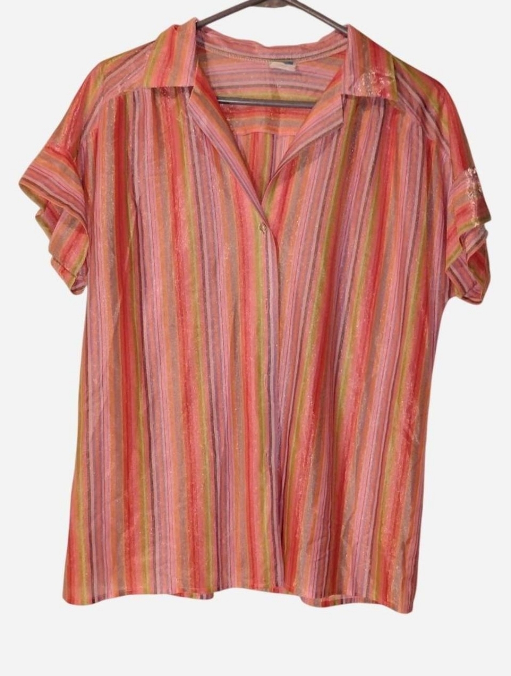 Vintage 70s Rhapsody Metallic Striped Blouse | Multi-Color Shimmer Disco_ Large